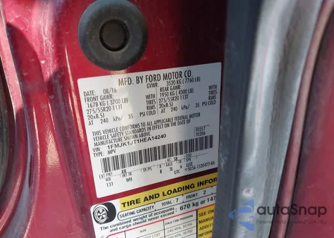 2017 Ford Expedition El Xlt z USA, uszkodzony, nr VIN 1FMJK1JT1HEA14240